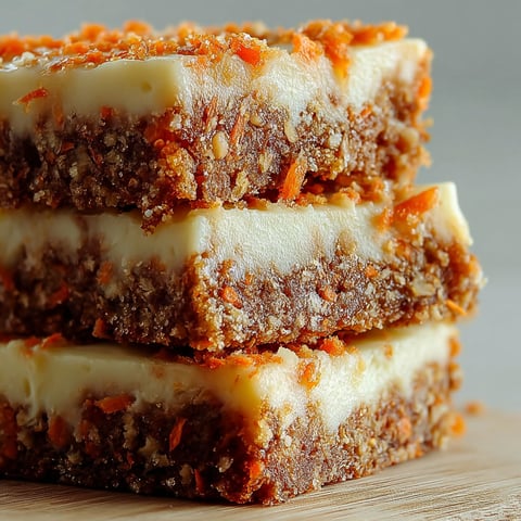 Three layers of carrot cake bars with cream cheese frosting.