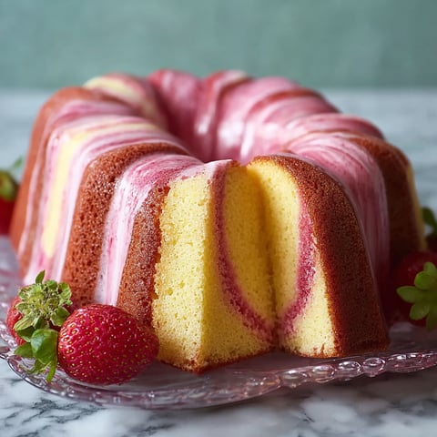 A slice of a strawberry milkshake pound cake.