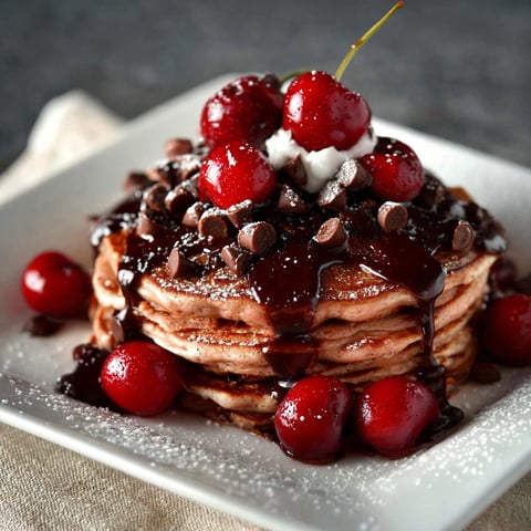 A plate of chocolate cherry pancakes.